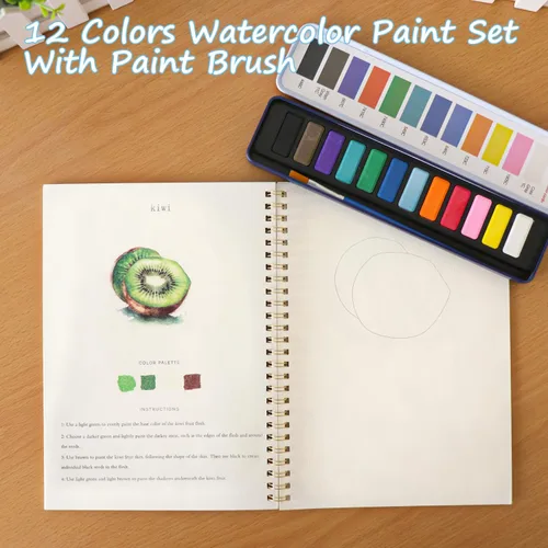 Miniatura 2 de Libros de trabajo de acuarela Libro para colorear, juego de pintura de acuarela de 12 colores con pincel de pintura, kit de pintura de acuarela apto