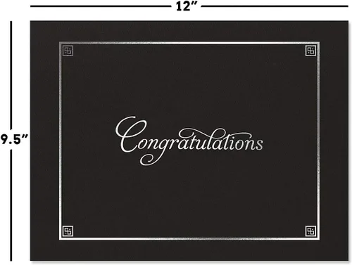 Miniatura 2 de Carpetas para certificados de felicitaciones en negro y plateado, paquete de 25, cubierta de lino de 80 libras, plegadas, esquinas troqueladas