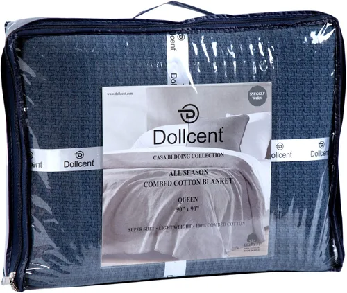 Miniatura 4 de DOLLCENT Manta 100% Algodón Tamaño Twin para Cama, Mantas Ligeras Peinadas Suaves Premium, Manta de Cama de Tiro Lavada Transpirable Acogedora, Azul