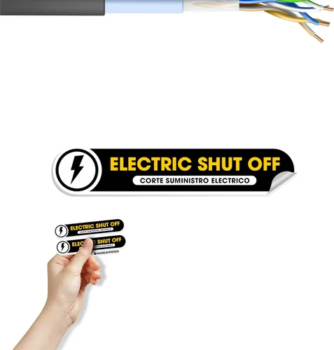 Juego de 2 calcomanías de cierre eléctrico bilingüe, calcomanías de vinilo mate, impermeables, a prueba de arañazos y resistentes a los rayos UV,