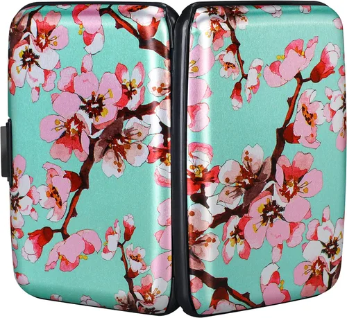 Miniatura 275 de ELFISH Mini cartera de aluminio RFID para tarjetas de crédito, funda de identificación de metal para hombres y mujeres, Happy Flower, Cartera Rfid