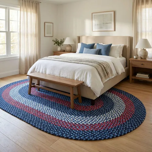 Miniatura 5 de Super Area Rugs Alfombra trenzada azul de 7 x 9 pulgadas, alfombra tejida ovalada para sala de estar, alfombra trenzada de granja, alfombra