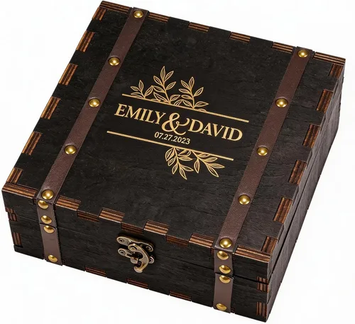 Miniatura 11 de AW BRIDAL Caja de recuerdos de boda negra personalizada, cajas de memoria de madera con tapas, regalos de despedida de soltera para novia, regalo