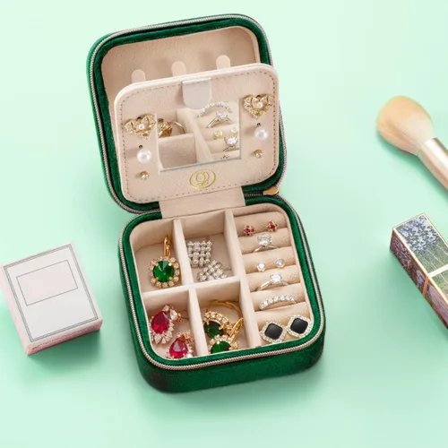 Miniatura 5 de Joyero de viaje de terciopelo de felpa, organizador de joyas de viaje, estuche de viaje para joyas, joyero de viaje, pequeño joyero para mujeres