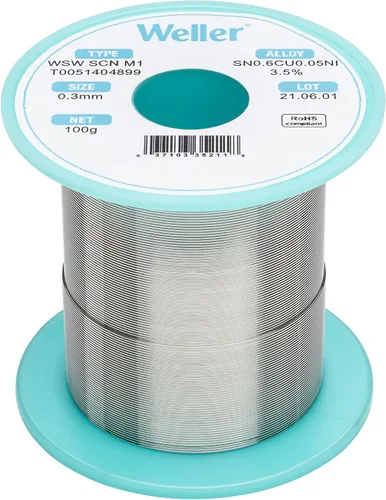 Weller WSW SCN M1 (T0051404899) Alambre de soldadura sin plomo, diámetro: 0.012 in / 0,012 pulgadas, peso: 100 g / 3,527 oz, aleación