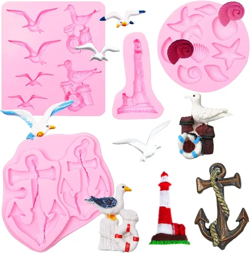 Miniatura 10 de Moldes de silicona de arcilla de sirena, 4 paquetes de diferentes temas de baile, moldes de chocolate de sirena para galletas, decoración de 4
