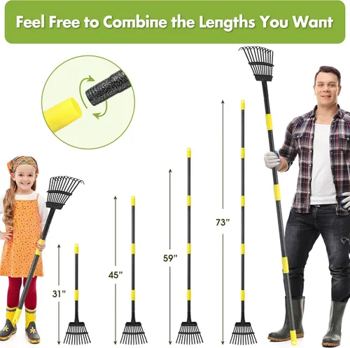 Miniatura 3 de INFLATION Rastrillo de jardín para hojas, rastrillo de metal pequeño y resistente para césped, 78 pulgadas de largo, 8.5 pulgadas de ancho