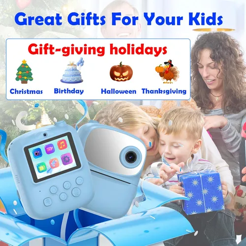 Miniatura 6 de Cámara de Niños con Impresión Instantánea para Niños, Cámara Instantánea con Espejo, Cámara Digital Selfie HD de Doble Lente con 3 Rollos de Papel