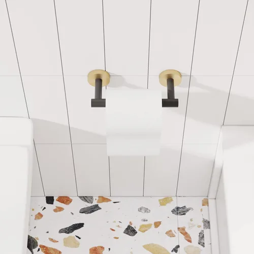 Miniatura 3 de RARXTR Soporte de papel higiénico negro y dorado SUS304 de acero inoxidable con doble poste pivotante, soporte de papel higiénico montado