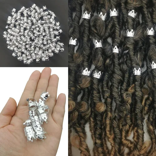 100 piezas de joyería para cabello de corona grande para accesorios de trenzas, joyería de Loc de plata para mujeres negras, cuentas para el cabello