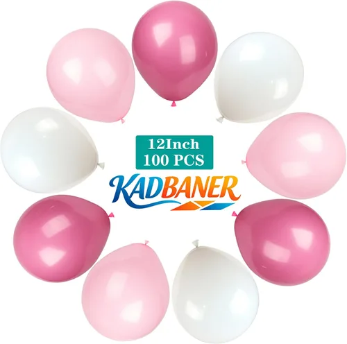 Miniatura 3 de KADBANER Globos de látex de 12 pulgadas, color blanco, rosa claro, rosa y rojo, paquete de 100 unidades, para bodas, cumpleaños, baby shower