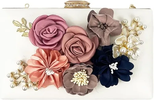 Shiiriin Bolso de mano floral 3D para mujer, hecho a mano con perlas, perfecto para novias, bodas y fiestas