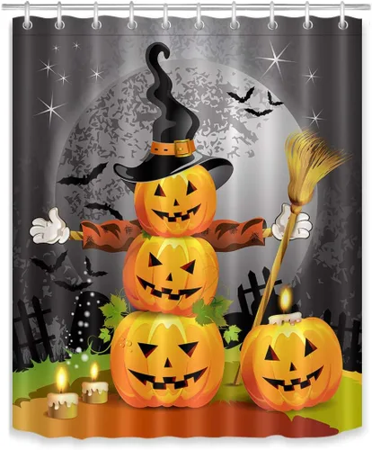 Miniatura 20 de LB Cortina de ducha pequeña de fantasma de Halloween de 48 x 68 pulgadas, forro de cortina de ducha de tamaño medio floral naranja, divertidas