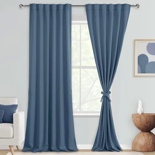 Miniatura 22 de DWCN Cortinas opacas con pestaña trasera para ventana - Cortinas opacas con bolsillo para barra para oscurecer la habitación para dormitorio/sala