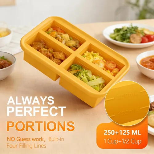 Miniatura 7 de Bandeja de silicona para congelador Bangp para cubitos de hielo de sopa, bandeja de congelación de 1 taza con tapa para preparación de comidas