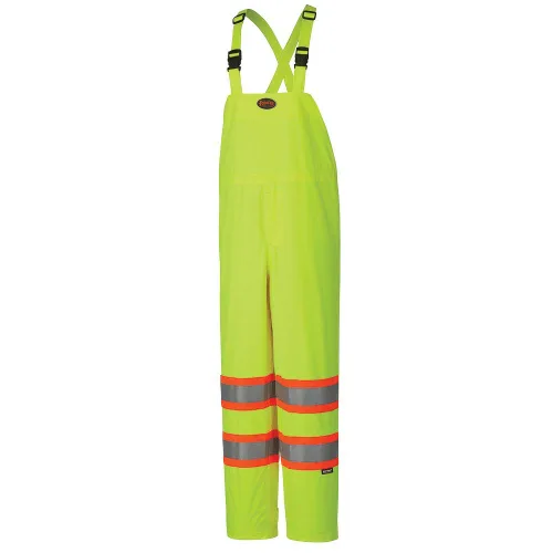 Pioneer Pantalones de trabajo de seguridad de alta visibilidad, ligeros, impermeables con tirantes ajustables, cinta reflectante, amarillo/verde,