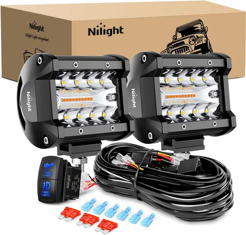 Miniatura 14 de Nilight Barra de Luz Lateral de Disparo 2 PCS 4.3 Pulgadas Triple Fila Combo Spot Flood para Iluminación de Trabajo de Conducción Todoterreno