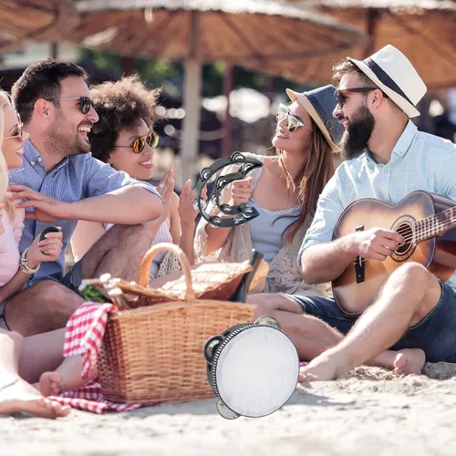 Miniatura 6 de Panderetas para adultos, juego de percusión musical de mano, pandereta de media luna, martillo de arena, martillo de arena, palitos de ritmo