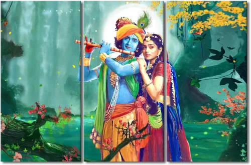 Miniatura 8 de Pintura india hindú Dios Señor Krishna imágenes sobre lienzo, arte de pared de 3 piezas, arte de pared moderno, decoración del hogar para sala