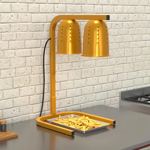 Miniatura 2 de Lámpara de calor dorada con 2 bombillas, 120 V, 500 W, W62GLD, calentador de buffet de alimentos comerciales, restaurante, servicio de alimentos Oro