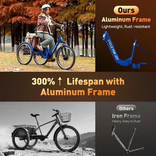 Miniatura 4 de Triciclo eléctrico de 24 pulgadas, triciclo eléctrico para adultos, 350 W (pico 500 W), 7 velocidades, 3 ruedas, bicicletas eléctricas con batería