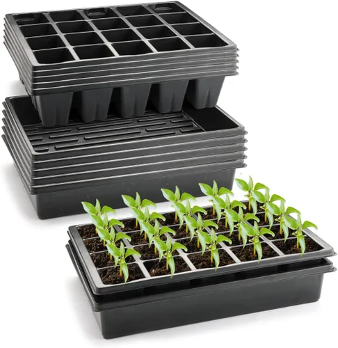 Miniatura 9 de RooTrimmer Macetas cuadradas de 3.5 pulgadas (3.5 in), 60 piezas, bandejas resistentes para plántulas, 5 piezas, bandeja de germinación