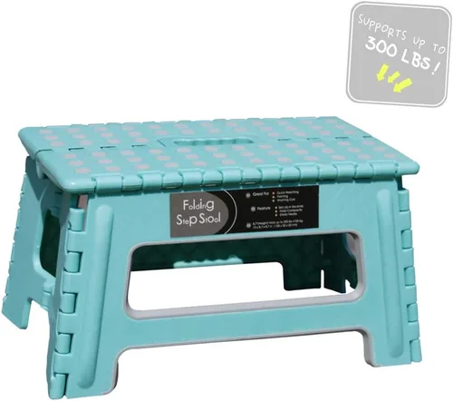 Taburete plegable – 9 pulgadas de altura – soporta hasta 300 libras, taburete plegable ligero y lo suficientemente resistente como para apoyar a