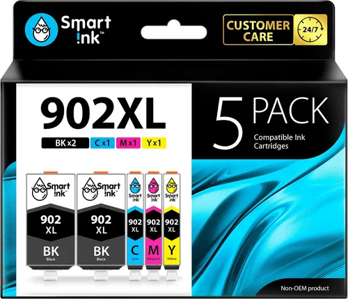 Smart Ink Cartucho de tinta de repuesto compatible para HP 902XL 902XL (2 Black XL & C/M/Y XL 5 Combo Pack) para usar con impresoras Officejet Pro