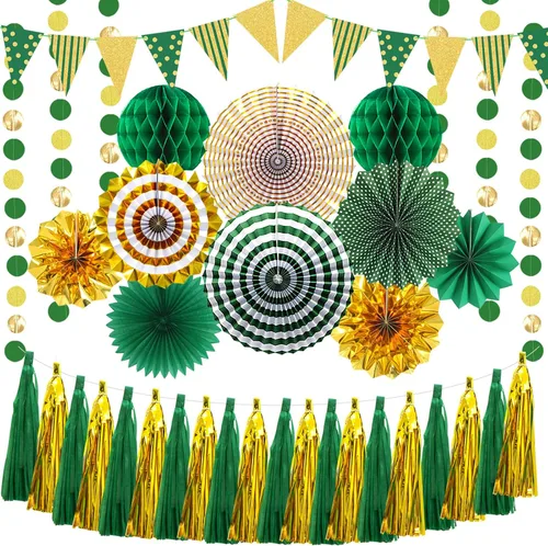 Miniatura 8 de 22 decoraciones de fiesta de despedida, pancarta de la suerte y guirnaldas de trébol, espirales colgantes, pompones para cumpleaños de la suerte