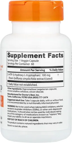 Miniatura 2 de Doctor 's Best, Mejor 5-HTP, 100 mg, 60 veggie caps