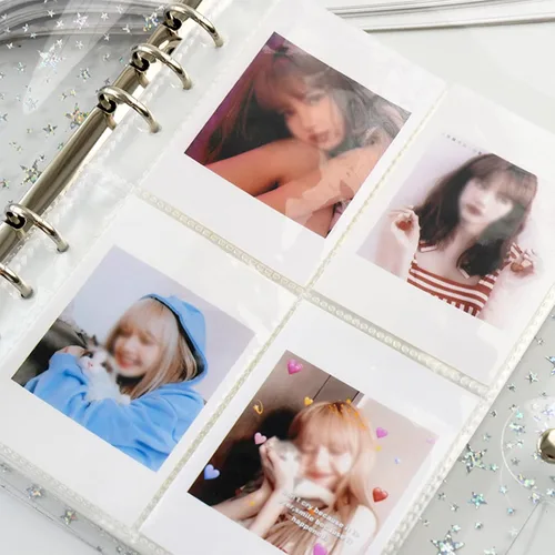 Miniatura 5 de Álbum de fotos de PVC transparente con purpurina de 3 pulgadas para cámara Instax Fujifilm, soporte para tarjeta fotográfica Kpop, portatarjetas