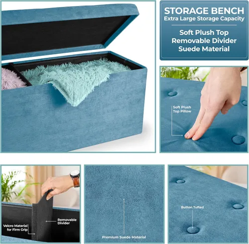 Miniatura 5 de Sorbus – Banco otomano plegable, De Almacenamiento Con Tapa – perfecto para juguetes y zapatos, Otomano, asiento, reposapiés, color contemporáneo