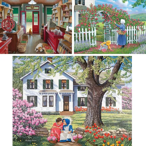 Miniatura 2 de Bits and Pieces Juego de tres rompecabezas de 500 piezas para adultos – Slow Day, The Rose Arbor, Best Friends del artista John Sloane