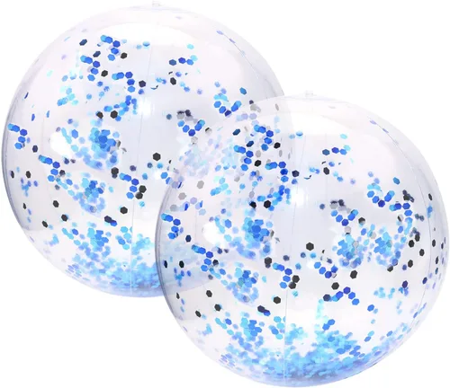 Miniatura 5 de PENTA ANGEL Pelota de playa con purpurina, 2 unidades, inflable, confeti, piscina, fiesta, pelota deportiva de arena transparente para exteriores