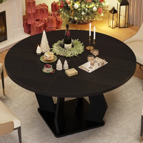 Miniatura 4 de IBF Mesa de comedor redonda negra para 4-6, mesa de cocina de 47 pulgadas con superficie amplia, mesa de comedor circular moderna, mesa de madera