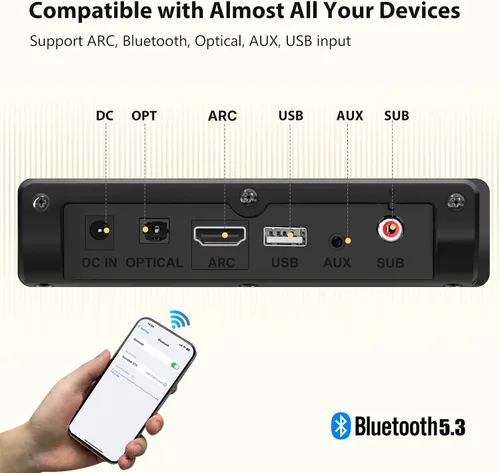 Miniatura 4 de Barra de sonido para Smart TV con subwoofers con cable, altavoces de barra de sonido de TV pequeños de 2.1 canales, sistema de sonido envolvente