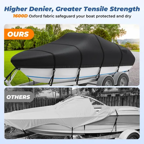 Miniatura 4 de RVMasking Funda para barco, lona de poliéster 1600D ultra gruesa con revestimiento impermeable de poliuretano doble, se adapta a Tri-Hull, V-Hull