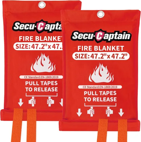 Miniatura 8 de SecuCaptain Manta de emergencia contra incendios para el hogar, paquete de 2 mantas ignífugas extragrandes de 60 x 60 pulgadas con pestañas