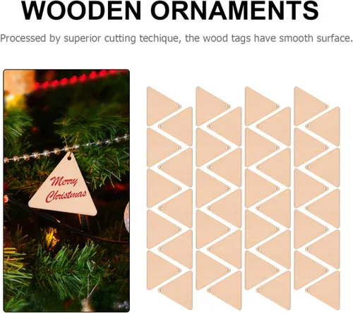 Miniatura 8 de 100 piezas de recortes de madera para manualidades, triángulo, madera, pintura inacabada, piezas de madera, rebanadas con agujero colgante, adornos