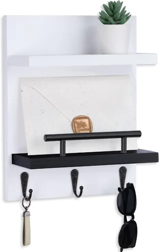 Miniatura 13 de Soporte de pared para llaves, decoración de estante de correo con 3 ganchos para llaves, organizador de pared de madera versátil para entrada