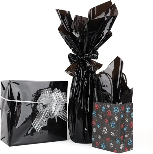 Miniatura 3 de Rollo de papel de regalo de celofán negro de 34 pulgadas de ancho x 100 pies de largo, papel de celofán de 3 mil de grosor, colorido ramo de flores