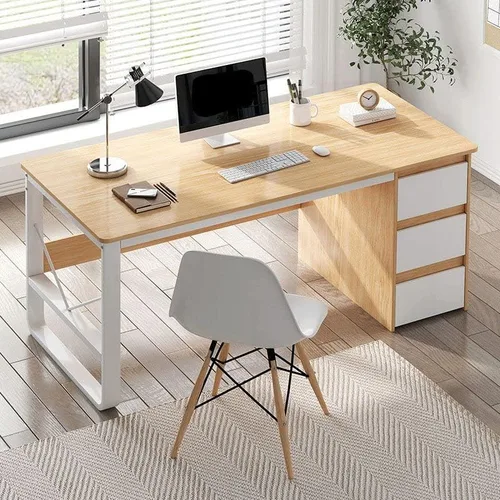 Miniatura 2 de Escritorio rectangular de oficina con 3 cajones, mesa de estudio, escritorio para estudiantes, escritorio para escribir, laptop, oficina en casa