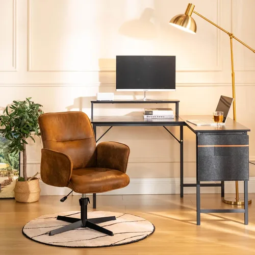 Miniatura 4 de FurnitureR Escritorio para computadora en forma de L de 48.8 pulgadas con bolsa de almacenamiento y luz LED, espaciosa estación de trabajo