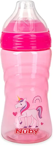 Nuby Thirsty Kids - Taza de viaje deportiva de Tritan antiderrames con boquilla de silicona suave y cubierta de higiene, 12 onzas, estampado de