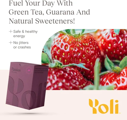 Mezcla de bebida en polvo de energía Yoli® Passion - Mezcla natural para bebida energética para resistencia y resistencia, 30 sobres - Berry