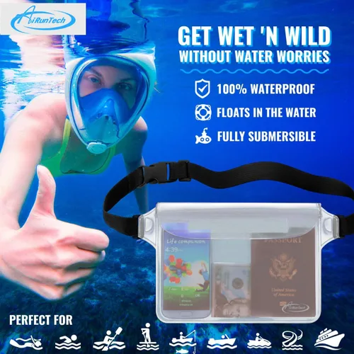 Miniatura 2 de AiRunTech Bolsa impermeable con correa para la cintura (paquete de 2) Accesorios de playa la mejor manera de mantener tu teléfono y objetos