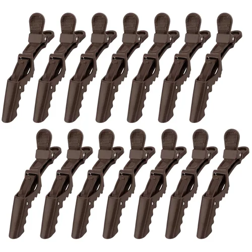 Miniatura 10 de Ondder 14 pinzas de pelo de cocodrilo grandes rojas para seccionar peinado, agarre fuerte profesional para cortar el cabello, 14 pinzas