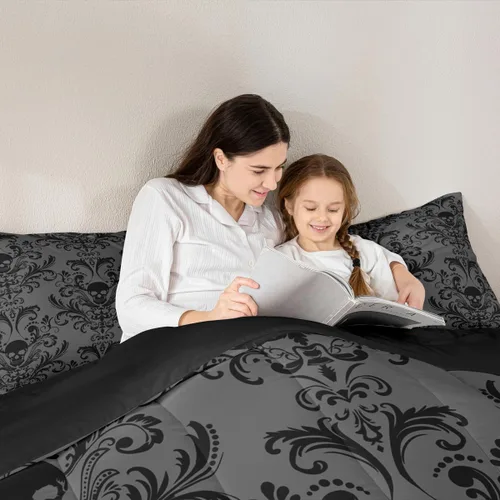 Miniatura 3 de Erosebridal - Juego de ropa de cama damascada negra para adultos, conjunto de edredón victoriano antiguo estilo barroco, tamaño queen, edredón Multi