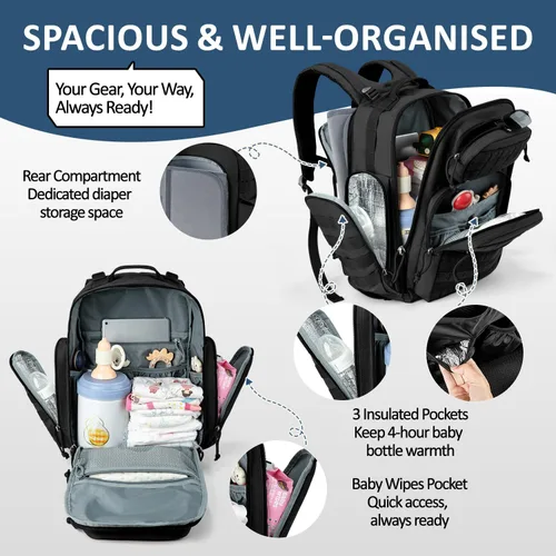 Miniatura 4 de MIRACOL Bolsa de pañales militar al aire libre: mochila de bebé de estilo táctico con bolsillos aislados y cambiador - Esenciales de senderismo