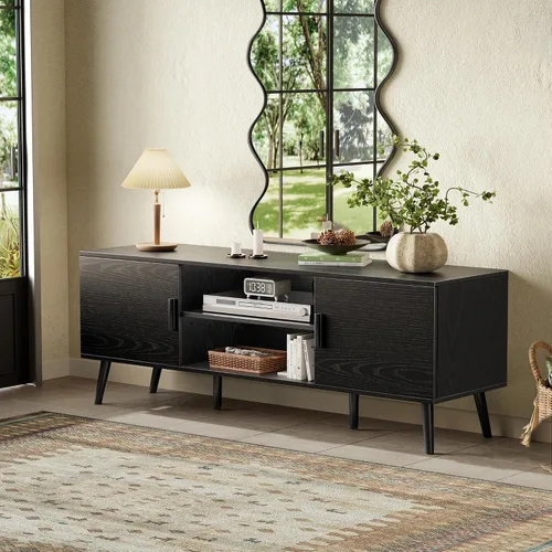 Miniatura 9 de SUPERJARE Soporte de TV para TV de 55 pulgadas, centro de entretenimiento con estante ajustable, 2 gabinetes, mesa consola de TV, consola